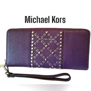 Michael Kors large iris leather studded wallet wristlet